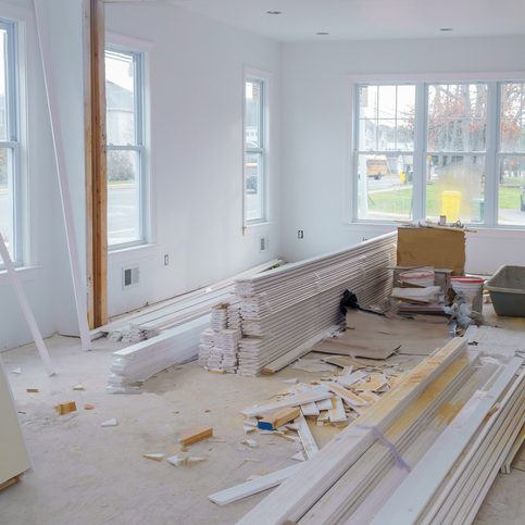 Interior construction of housing with drywall installed door for a new home before installing